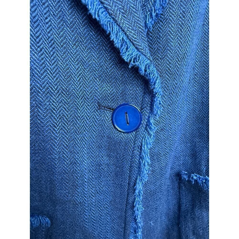 Luisa Spagnoli Blue Frayed Edge Linen Jacket Women's Sz. L - Picture 3 of 7